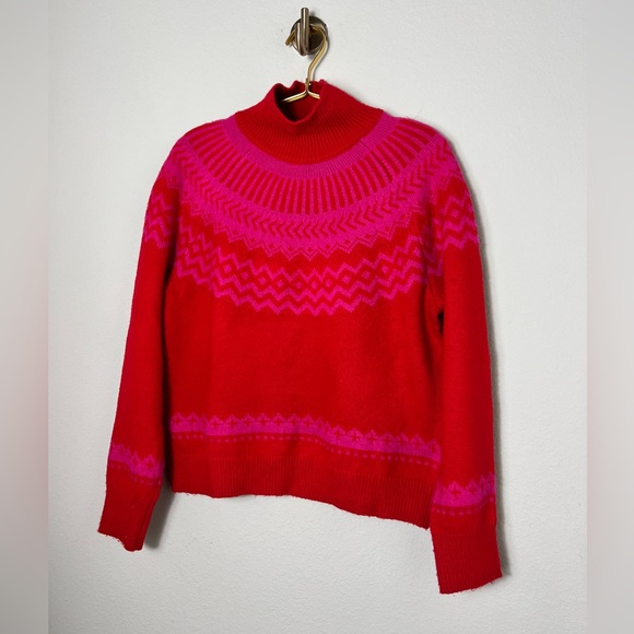 EUC Ann Taylor Fair Isle Wool Turtleneck Sweater Red Fuchsia Size Small Petite - Picture 5 of 12